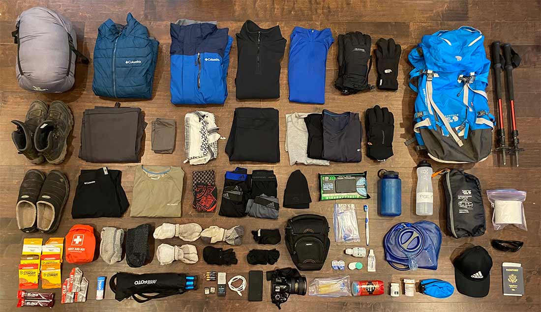 Complete Kilimanjaro gear layout